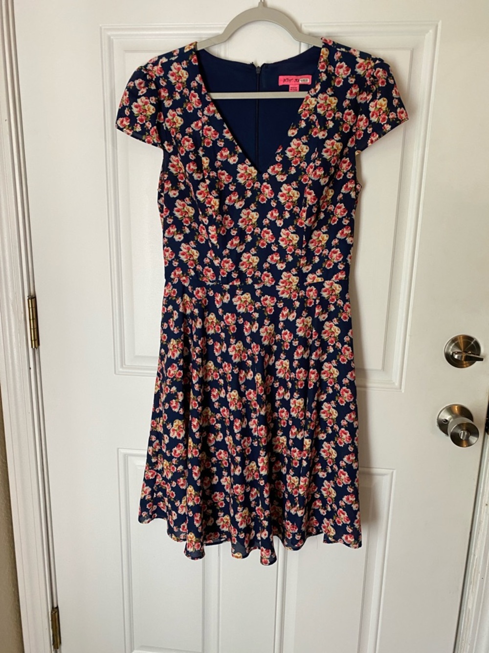 Betsey Johnson Navy Floral V-Neck Fit & Flare Mini Dress